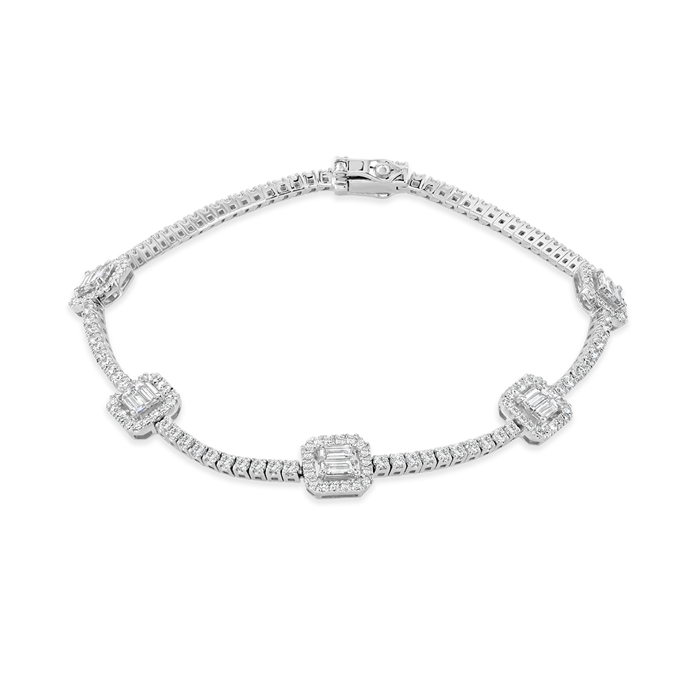 Diamond Halo Tennis Bracelet in 18K White Gold