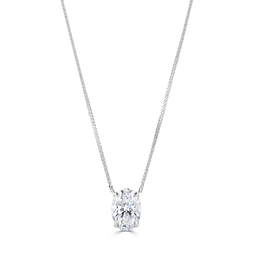 Oval Diamond Solitaire Pendant in 18K White Gold